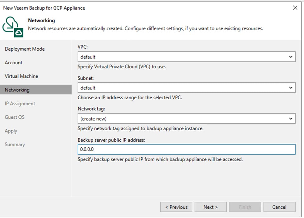 VEEAM Backup GCP settings