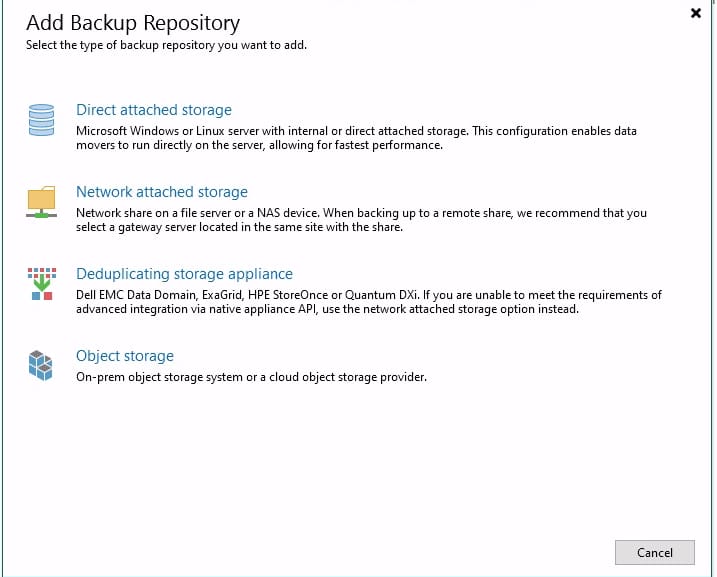 VEEAM Backup add repository