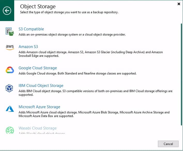 VEEAM Backup object storage